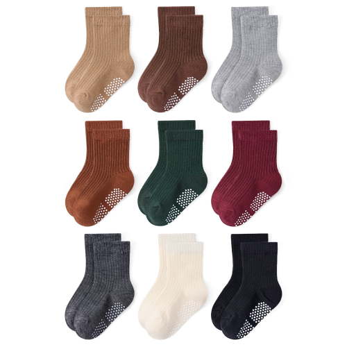 Toddler Non Slip Cotton Crew Socks with Anti-slip Dots for Infant Baby Boys Girls