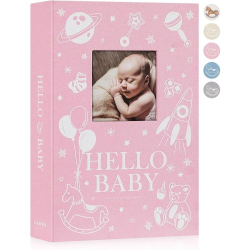 Lanpn Baby Photo Album 4x6 300 Pockets, Linen Newborn Bebe Ultrasound Photo Album with Memo Writing Area, Cover Photo Book, Picture Album for kids, Baby Girl Memory Book Keepsake Pink