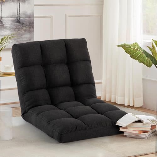 HOMYEDAMIC Floor Chair with Back Support with 6 Adjustable Position, Recliner, Folding Gaming, Meditation Chair for Adults (Black)