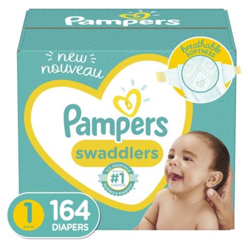 Pampers Swaddlers Newborn Diapers, Soft and Absorbent, Size 1, 164 ct