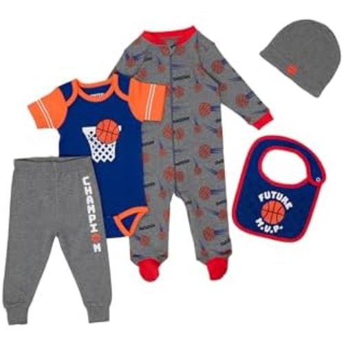 Gertex Baby 5-Piece Layette Gift Set for Newborn Boys & Girls – Bodysuit, Sleeper, Hat, Pants, Bib (0–12M)