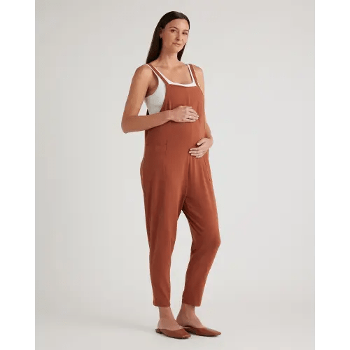 Organic Cotton Maternity Overalls in Rust, Size XL