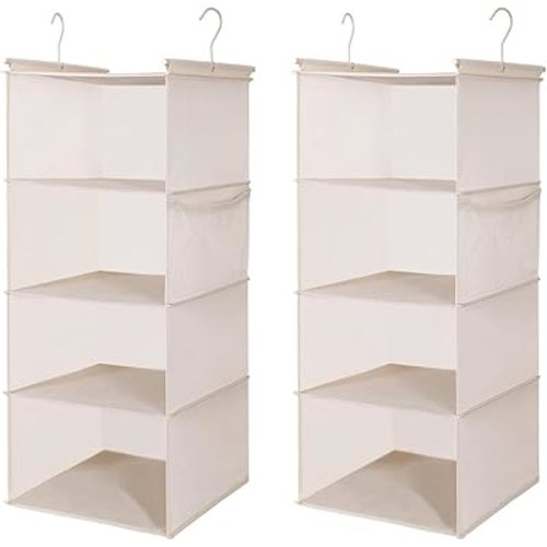 MAX Houser 4 Tier Shelf Hanging Closet Organizer, Closet Hanging Shelf with 2 Sturdy Hooks for Storage,2 Pack, Foldable (Beige)