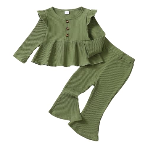 Toddler Baby Girl Clothes Fall/Winter Girls Outfits Ruffle Long Sleeve Tops Floral Flared Pants Girls' Clothing Sets
