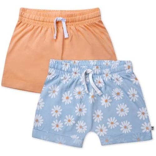 HonestBaby Cuffed Short 100% Organic Cotton for Infant Baby and Toddler Girls, 6-9 months (Daisy Daze)