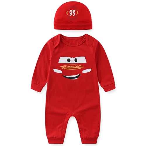 Disney Cars McQueen Baby Boys Romper Coverall with Cap 2 Pc Set Infants