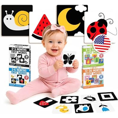 High Contrast Cards for Infants 0-6 Months - Newborn Activities, Baby Flash Cards 6 to 12 Months, Flash Cards for Toddlers 1-3, Visual Stimulation Black and White Baby Development Toys 0-3 Months