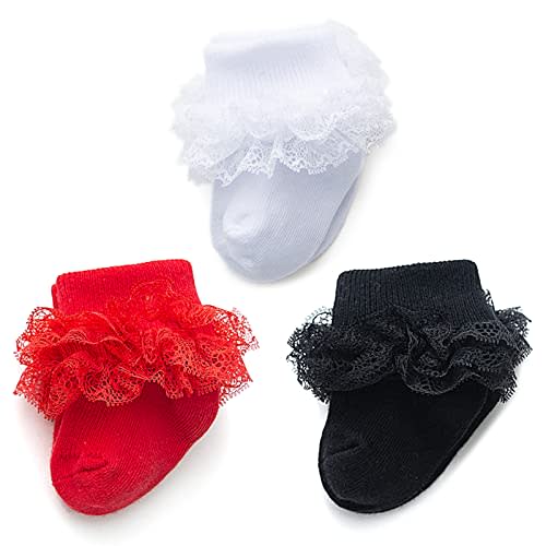Baby Girl Socks Eyelet Lace Ruffle Socks Turn Cuff Ankle Dress Sock | Newborn,Infant,Toddler,Sweet,Cotton,Skin-friendly,Elegant,Soft,Birthday Photo Prop,Fancy,Delicate,Special Occasions