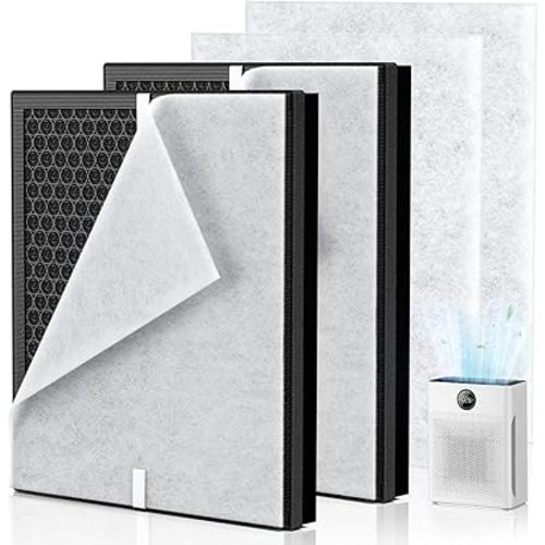 PR1 Replacement Filter for Mooka PR1 Air Purifier for Home Large Room up to 2200sq.ft, HEPA Activated Carbon, with 4Pcs Washable Filter for Pets, PM 2.5, Pollen, 2 Packs