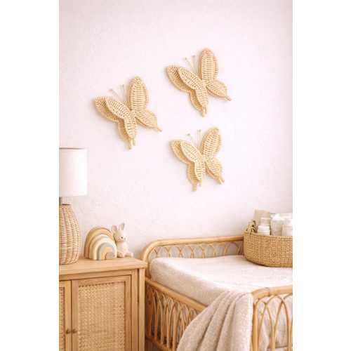 Butterfly Wall Decor Set, Woven Rattan Butterflies, Boho Nursery Wall Art, Kids Room Decor, Natural Wicker Wall Hanging, Handmade Home Decor