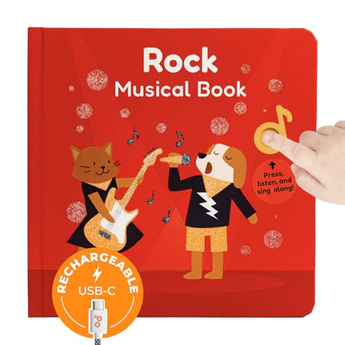 Cali's Books Rock Music Books for Toddlers 1-3 - Singing Button Sound Board Book for 2 Year Old Children, Musical Toddler Rock Songs Toys, 18 Month Interactive Learning Toy, USB-C Rechargeable