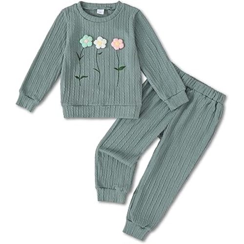 Jecson Toddler Girl Fall Clothes: Soft Outfits Set Embroidered Knit Top & Sweatpants 2Pcs Cute Home Outdoor 2-8Y