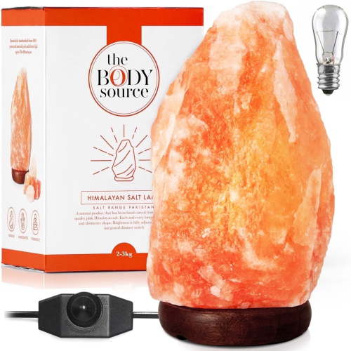 Himalayan Salt Lamp 6-8? (4-7 lb) with Dimmer Switch - All Natural and Handcrafted with Wooden Base and an Extra Bulb