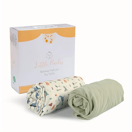 Little Peaches Baby Crib Sheets Neutral - Super Soft & Breathable Dinosaur Crib Sheets for Boys, Portable boy Crib Sheets Fitted, 4 Way Stretch Knitted Fitted Crib Sheet, 2 Pack - Dinosaur