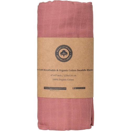 Organic Cotton Red Swaddle Blanket - 100% Cotton, Muslin Weave, Extremely Soft, Breathable, All-Natural, 47"x47", Versatile Use Swaddle Blanket - Gauze Swaddling Cloth for Newborns (Brick Red)
