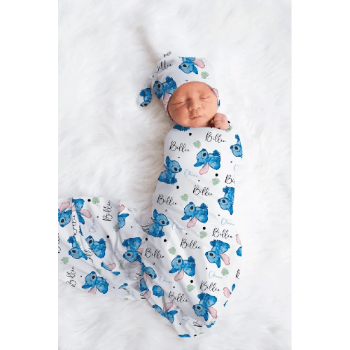 Personalized Stitch Baby Swaddle Blanket | Newborn Nursery Decor, Swaddle Blanket
