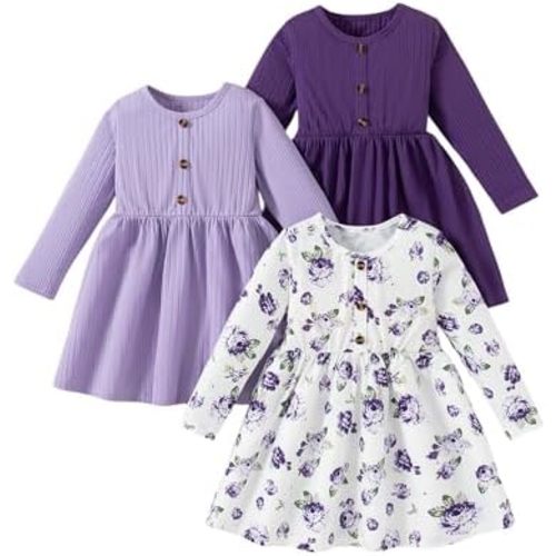 Girls Dresses Toddler Girls Dress 3-Pack Casual Party Print Skater A-line Dress Sundress