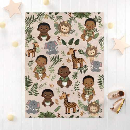 Cute African American Baby Safari Theme Soft Fleece Blanket Safari Nursery African American Baby Shower Gift African American Boy Blanket