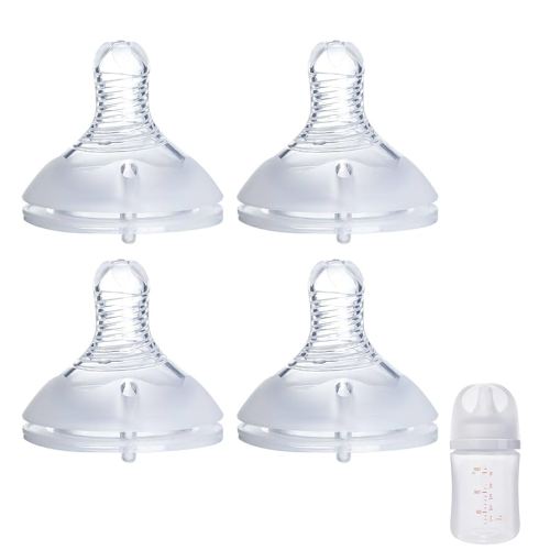 4Pack Replacement Silicone Nipple Compatible with Pigeon PP Nursing Bottle, Soft Spout Replacement for Pigeon, Easy Transition from Bottle to Cup, No Spill (SS, Newborn Flow)