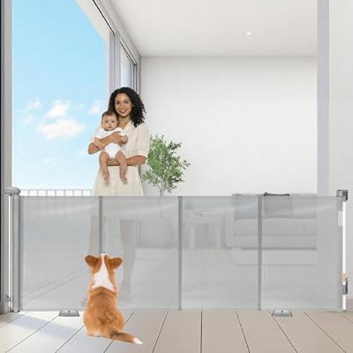 Reinforced 98" Wide Retractable Gate with Reinforced Strips,Grey