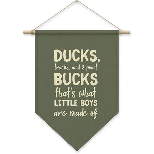 SHIEL-EVEN Little Boys Playroom Decor, Ducks Trucks and 8 Point Bucks Posters Hanger Frame, Boys Nursery Wall Art for Toddler Kids Bedroom