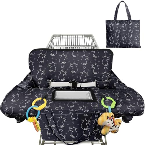 Shopping Cart Cover for Baby 2-in-1 High Chair Cover with Safety Harness Multifunctional Grey Cat Cart Covers for Babies Soft Padded Grocery Cart Cover for Baby Boy Girl