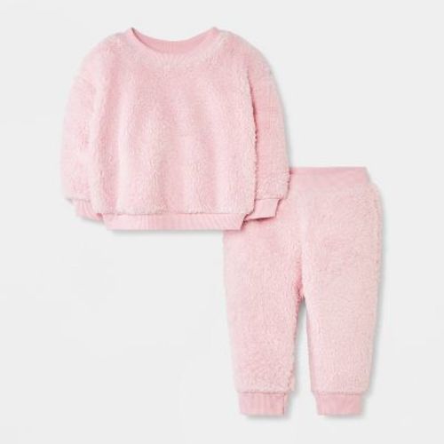 Baby Girls' 2pc Faux Shearling Floral Sweatshirt and Jogger Pants Set - Cat & Jack™ Pink
