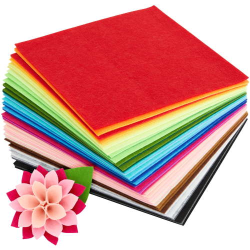 50 Pack Felt Fabric Sheets for Crafts, Sewing, Party Decorations, 8x8" (20x20cm, 25 Rainbow Colors)