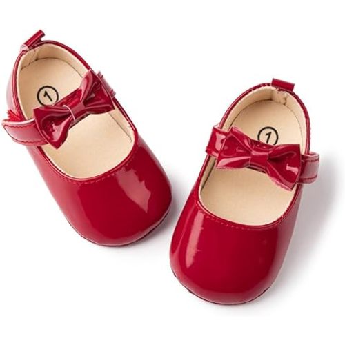 Meckior Infant Baby Girls Soft Sole Bowknot Princess Wedding Dress Mary Jane Flats Prewalker Newborn Light Baby Sneaker Shoes