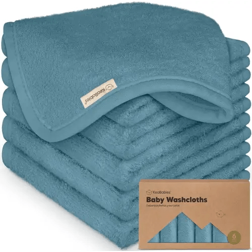 6-Pack Baby Washcloths - Soft Absorbent Viscose from Bamboo Wash Cloths for Babies, Kids, Toddlers, Infant, Newborn Bath Towels, Gentle on Sensitive Skin, 10x10 Reusable Face Towels (Aegean Blue)