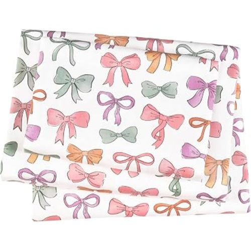 J-pinno Princess Ballet Bowknot Bow Pink Green Purple Sheet Set 100% Cotton Twin 3 Pieces Sheet Set Decoration Kids Girls Children Flat Sheet + Fitted Sheet + Pillowcase Bedding Set (Bow, Twin)