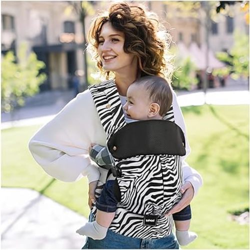 Baby Carrier with Lumbar Support, Ergonomic Infant Carrier Newborn to Toddler, Reversible Front Facing Baby Carrier with Hanging Ring, Easy Adjustable Toddler Holder for Mom Dad, Zebra