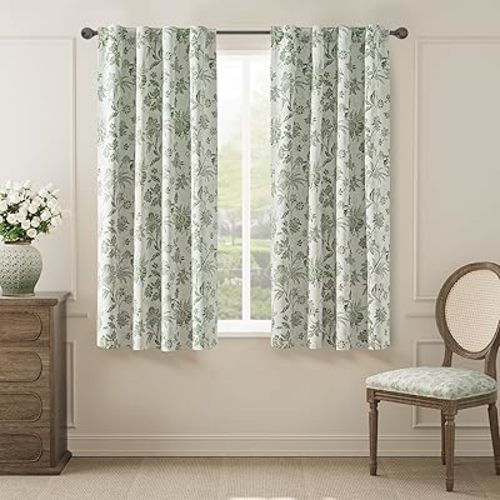 jinchan Blackout Floral Curtains for Bedroom, 63 Inches Long Printed Flower Black Out Cottage Core Curtains, Rod Pocket Back Tab Sage Green Window Treatment Farmhouse Drapes Set 2 Panels