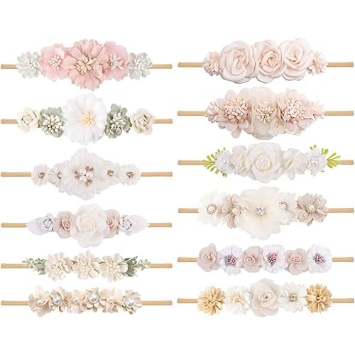 Toptim Baby Floral with Nylon Headbands for Newborn Girls Shower Photo (C-12 Pack)