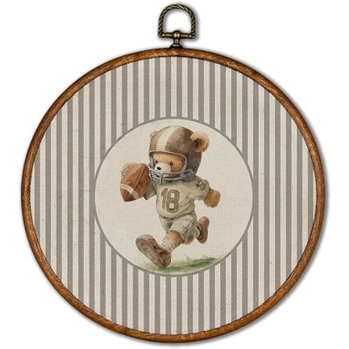 KSDUT Vintage Bear Rugby Football Sports Round Wall Art Decor 10"x10"