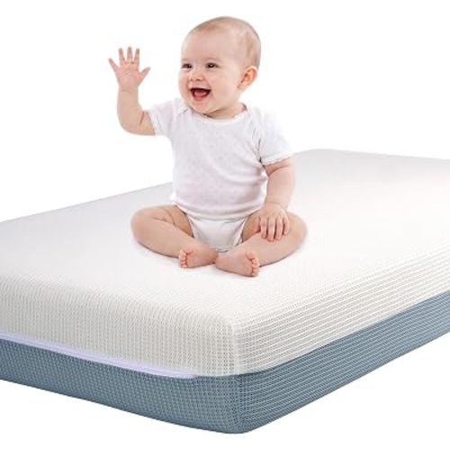 Crib Mattress, Blue and White Crib Mattress 6 inch, 52" x 27.5" x 6"