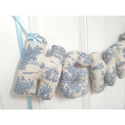 Personalised name banner, toile de joie decor. Baby wall hanging. Baby shower gift. Baby name garland.  Nursery wall hanging. French decor.