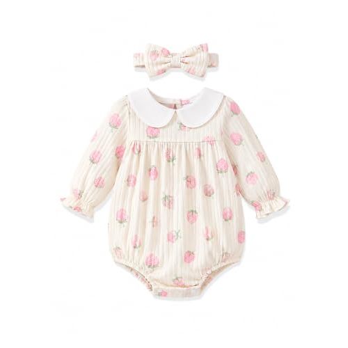 Renotemy Baby Girl Outfit Fall Newborn Girls Bubble Clothes Preemie-12Month | Premature Baby Coming Home Gift Clothing,Winter Infant Romper Peter Pan Collar Bubble Suit,Newborn Photography Outfits Girl