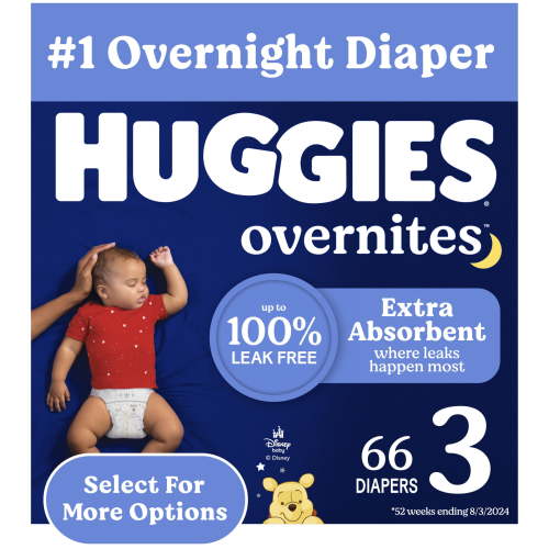 Huggies Overnites Nighttime Diapers, Size 3 (16-28 lbs), 132 Count (Select for More)