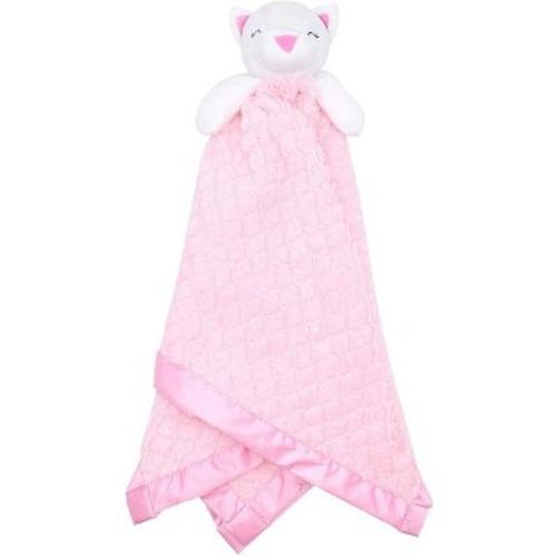 EVERYDAY KIDS Large Lovey Baby Security Blanket Sweet Cat Stuffed Animal on 30” Pink Snuggle Baby Blanket; Fluffy Fleece with Attached Plush Toy