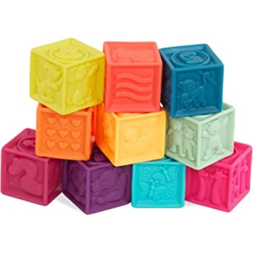 B. – Baby Blocks – Stacking & Building Toys for Babies – 10 Soft & Educational Blocks – Numbers, Shapes, Colors, Animals – 6 Months + – One Two Squeeze