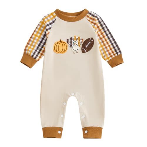 Newborn Baby boy Thanksgiving Outfit Turkey My Rolls Are Homemade Romper Waffle Plaid Long Sleeve Jumpsuit Clothes
