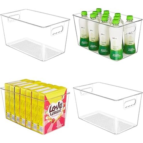 YIHONG Clear Plastic Storage Bins, 4 Pack Pantry Organizer Bins with Handle for Kitchen, Freezer,Cabinet,Closet Organization and Storage(XL)