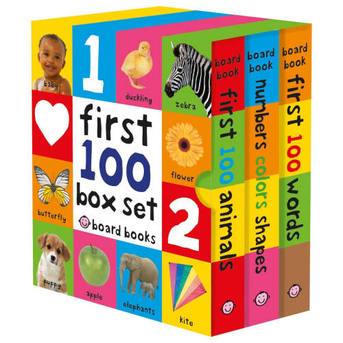 First 100 Board Book Box Set (3 Books): First 100 Words, Numbers Colors Shapes, And First 100 Animals