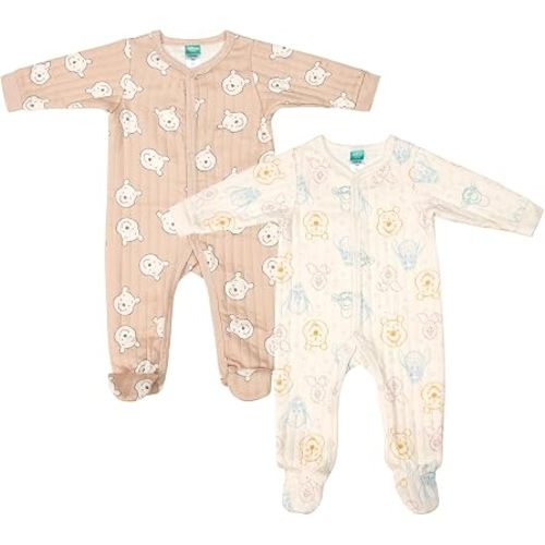 Magic Threadz Disney Clothes Baby Boys 2-Pack Quilted Footed Coveralls Mickey Mouse, Winnie the Pooh and Dumbo (0/3M-6/9M)