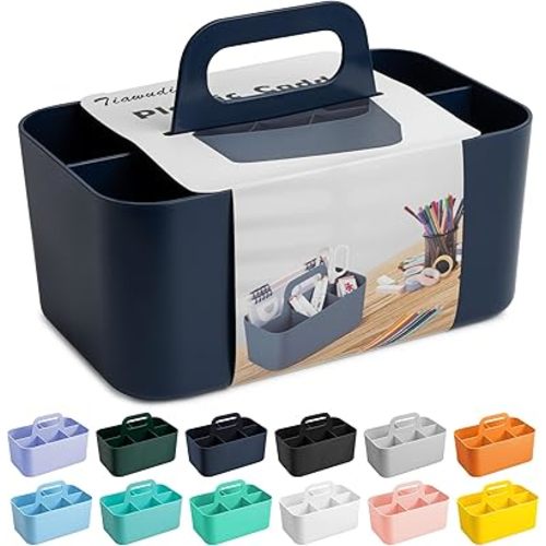 Tiawudi Multipurpose Caddy Organizer, Plastic Caddy with Handle, Stackable Desk Organizer for Stationery, Marker and Pencil, Office Supplies Organizer, Dorm Caddy