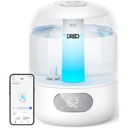 DREO Humidifiers for Bedroom, 3L Top Fill 30H & 26dB Quiet Runtime for Large Room, Cool Mist Ultrasonic Humidifier with Humidity Sensor, Night Light for Home, Baby, Nursery, Plants, New Edition