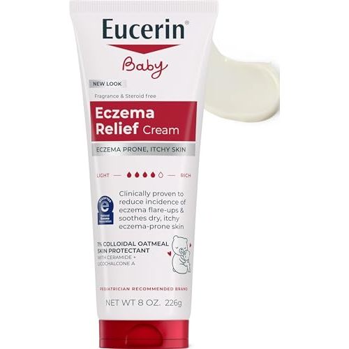 Eucerin Baby Eczema Relief Body Cream, Fragrance and Steroid Free, 8 OZ | Baby Eczema Cream with Colloidal Oatmeal and Ceramide, Soothes Eczema-Prone Skin, Fragrance Free, Steroid Free