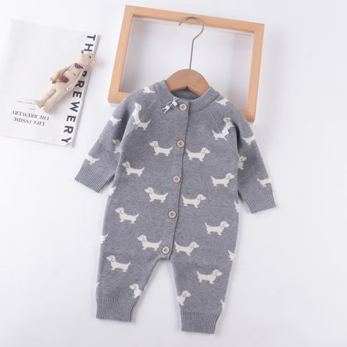 Baby Cute Dog Print Knit Romper