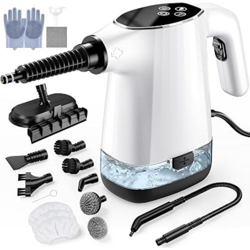 Handheld Steam Cleaner, Portable Steamer for Cleaning with 18PCS Accessories, 12s Fast Heating, Pressurized Steam Cleaner for Home, Kitchen, Bathroom, Car Detailing, Window, and Clothes, White